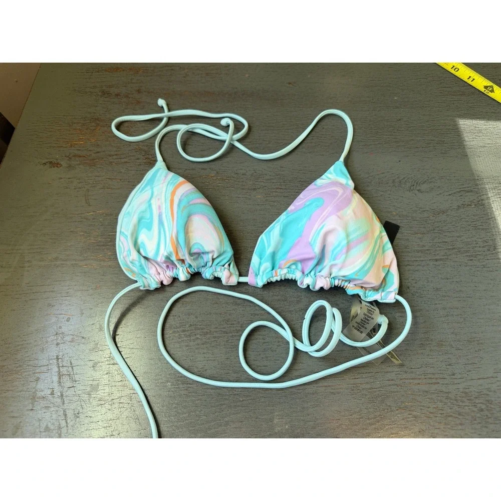 Victorias Secret PINK Pastel Marble Swirl Triangle Bikini Top Mint Purple M